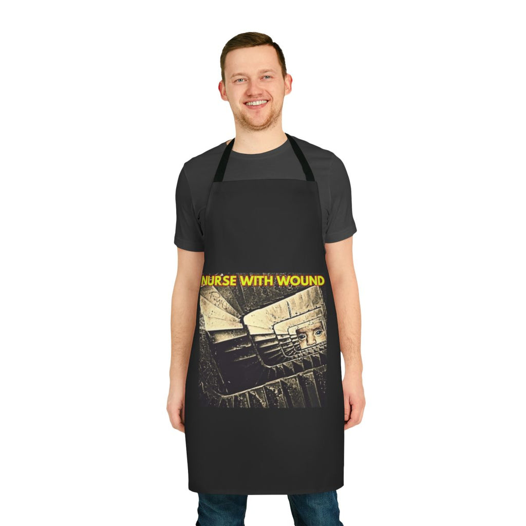 Nurse with Wound-inspired apron featuring experimental and industrial music elements