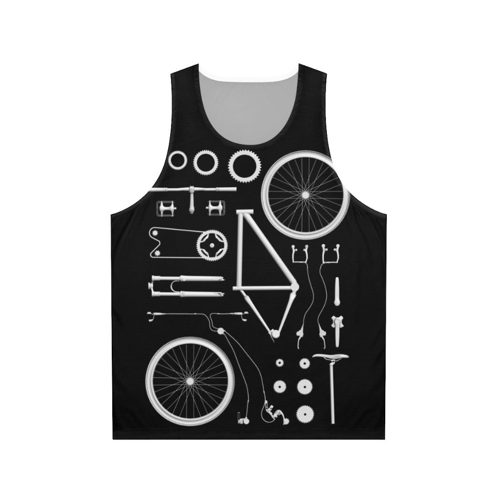 Exploded bicycle graphic unisex tank top