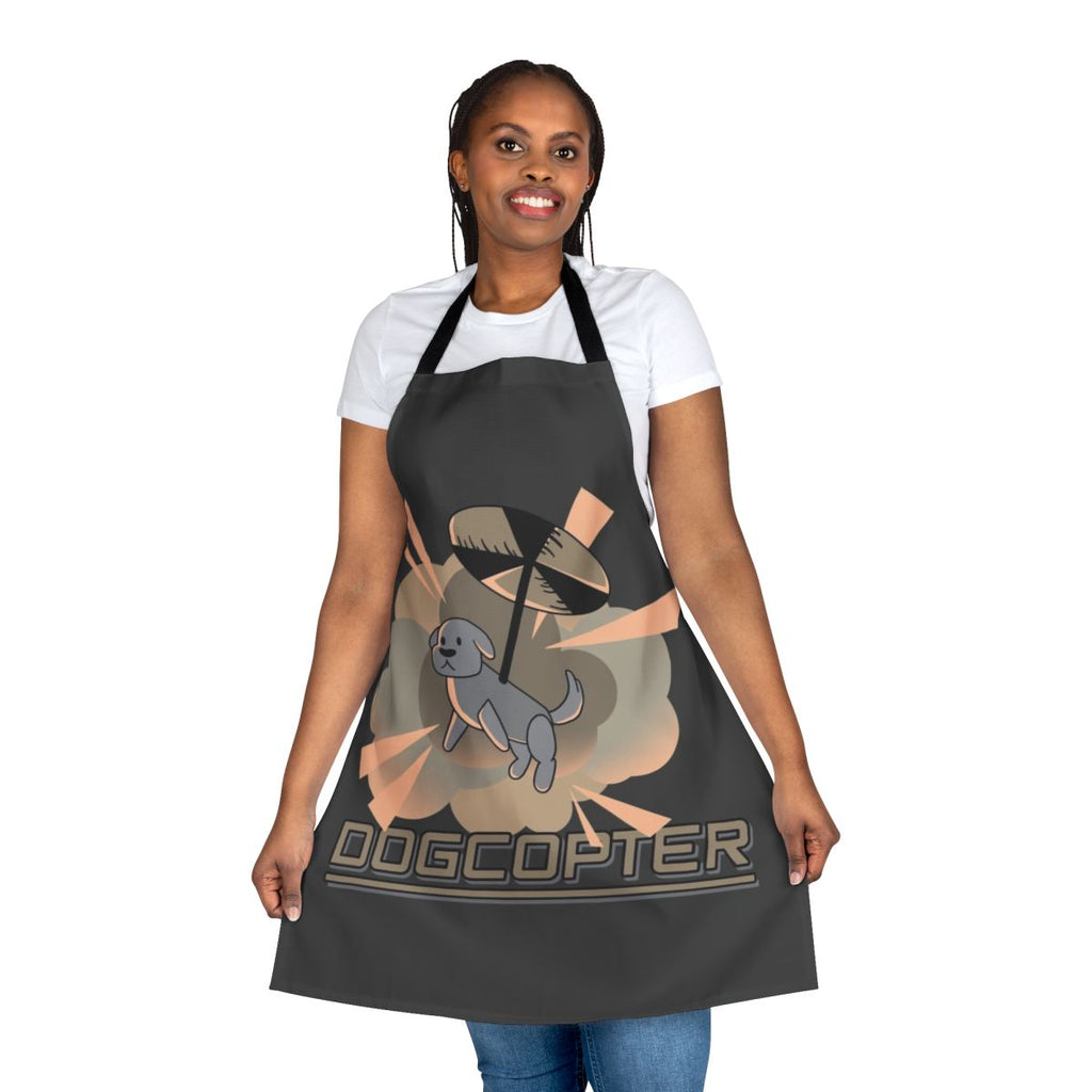 Exploding dog helicopter cartoon kitchen apron