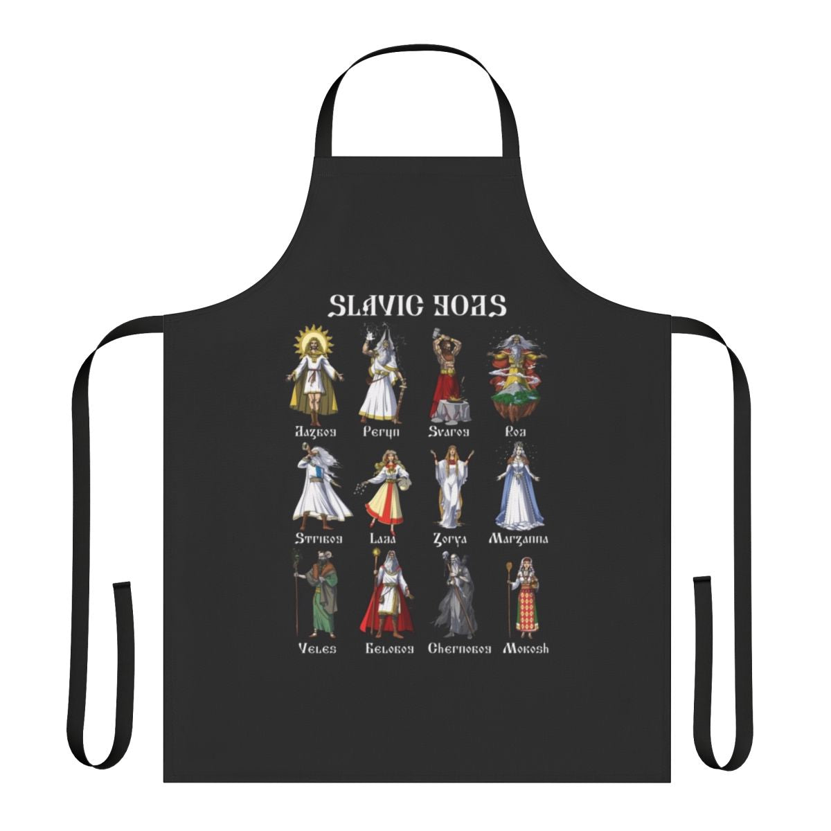 Apron featuring ancient Slavic pagan deities like Svarog, Perun, and Dazhbog