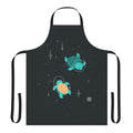 Apron featuring a design of a cute, green space turtle exploring the galaxy with stars and planets in the background.