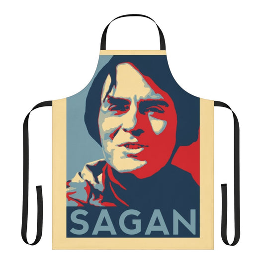 Stylish apron featuring an image of the cosmos and the text "Carl Sagan"
