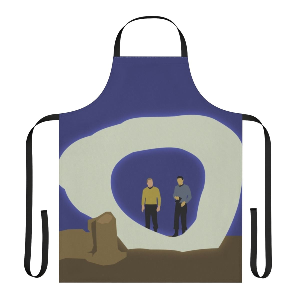 A stylish apron featuring iconic imagery from the Star Trek episode "The City on the Edge of Forever"