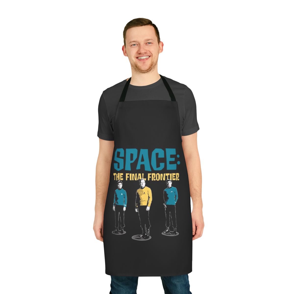 Stylish Star Trek-Inspired Apron featuring the Enterprise, Spock, and Captain Kirk