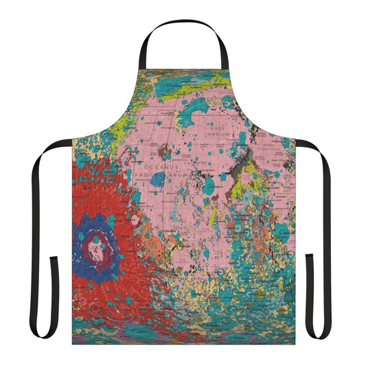 An apron featuring an infographic design showcasing the geology and features of the moon.