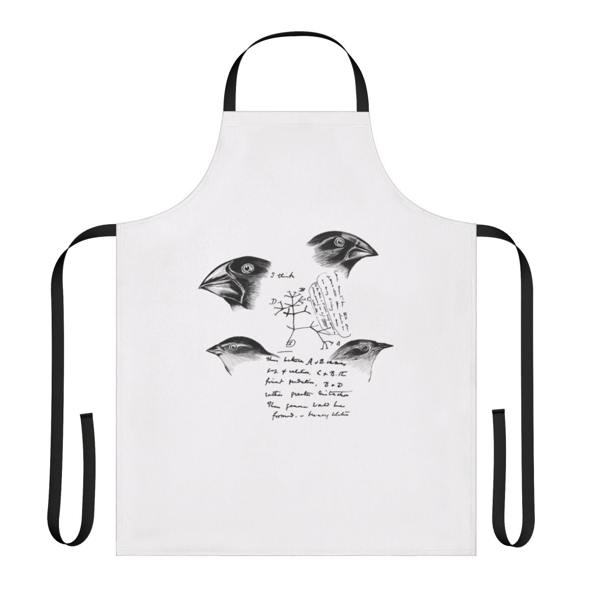 An apron featuring the iconic finches studied by Charles Darwin, a symbol of evolution and science.