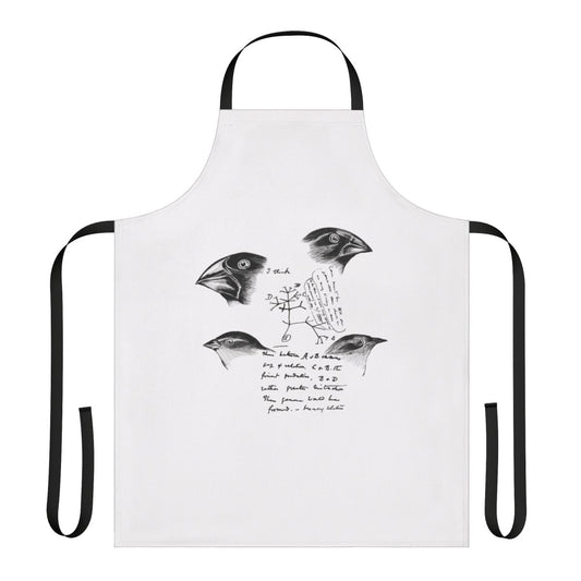 An apron featuring the iconic finches studied by Charles Darwin, a symbol of evolution and science.