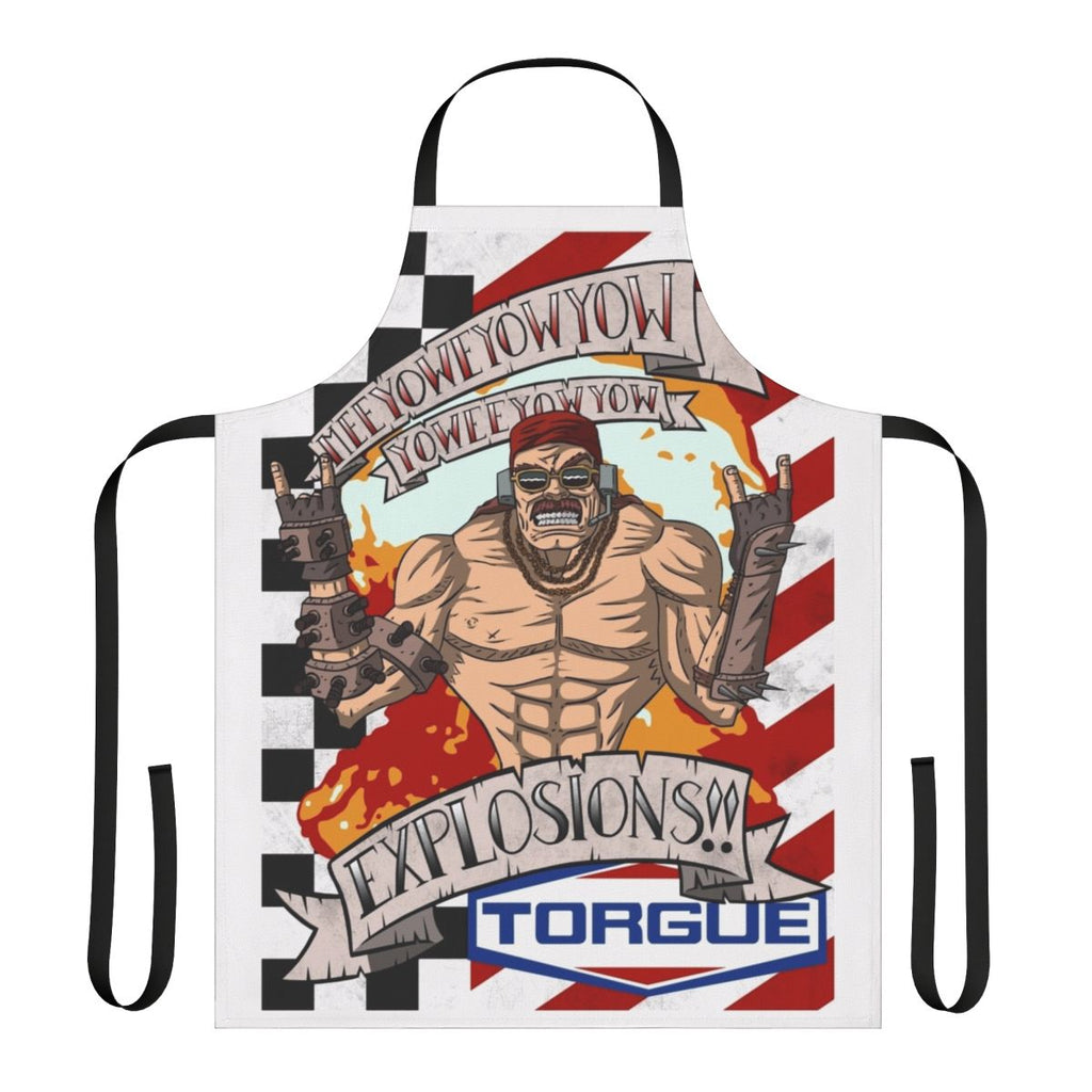 Explosion-themed apron with Borderlands characters and motifs
