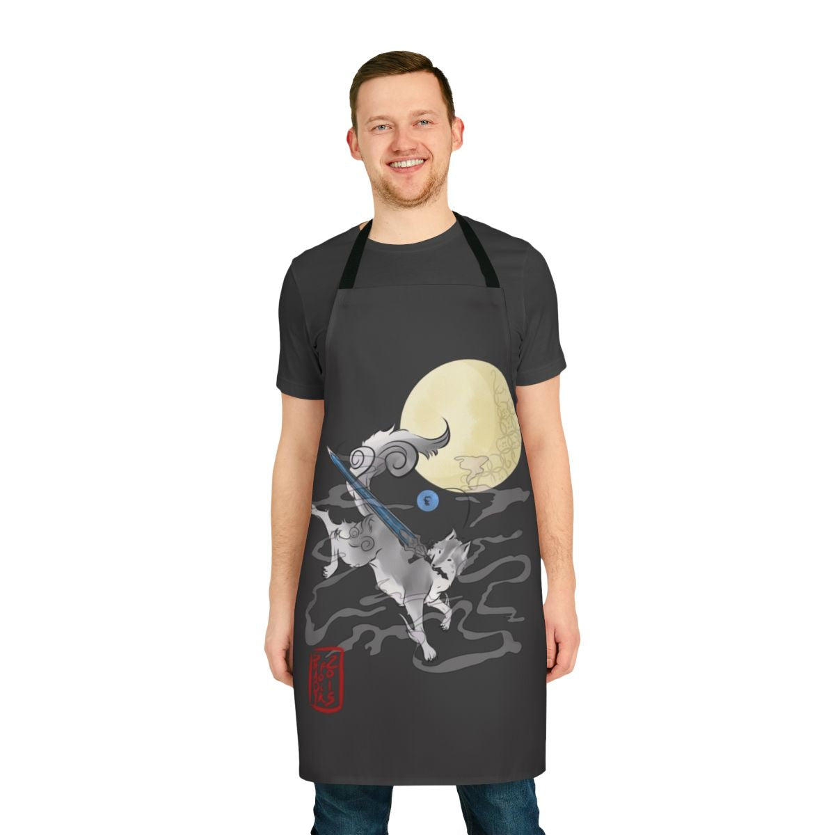 Detailed apron featuring Sif the Great Wolf from Dark Souls