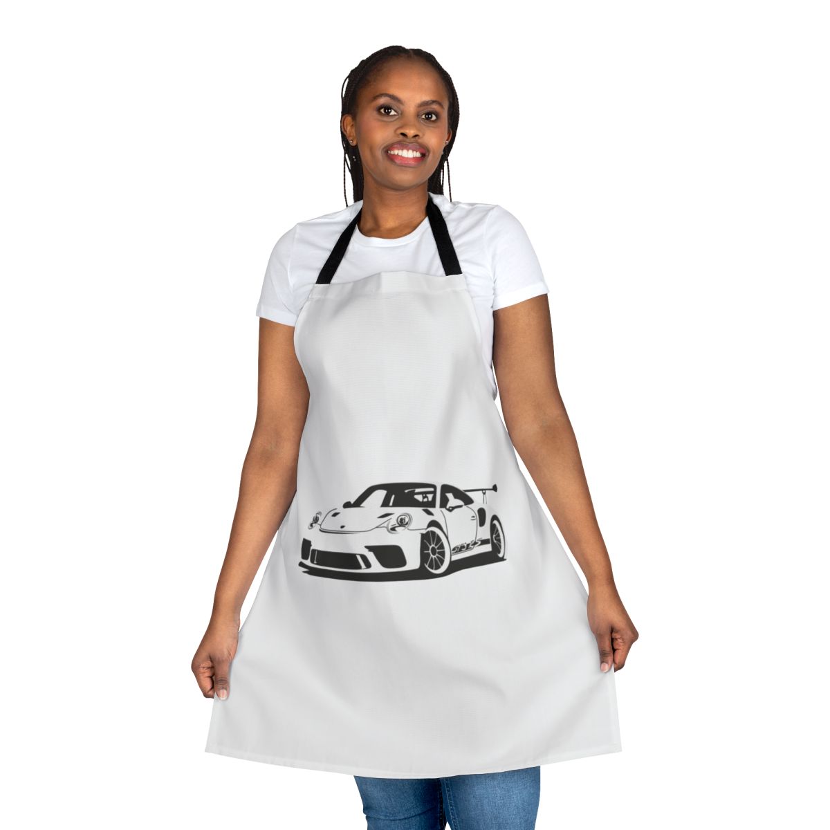 Striking black and white Porsche-inspired apron for the ultimate car enthusiast