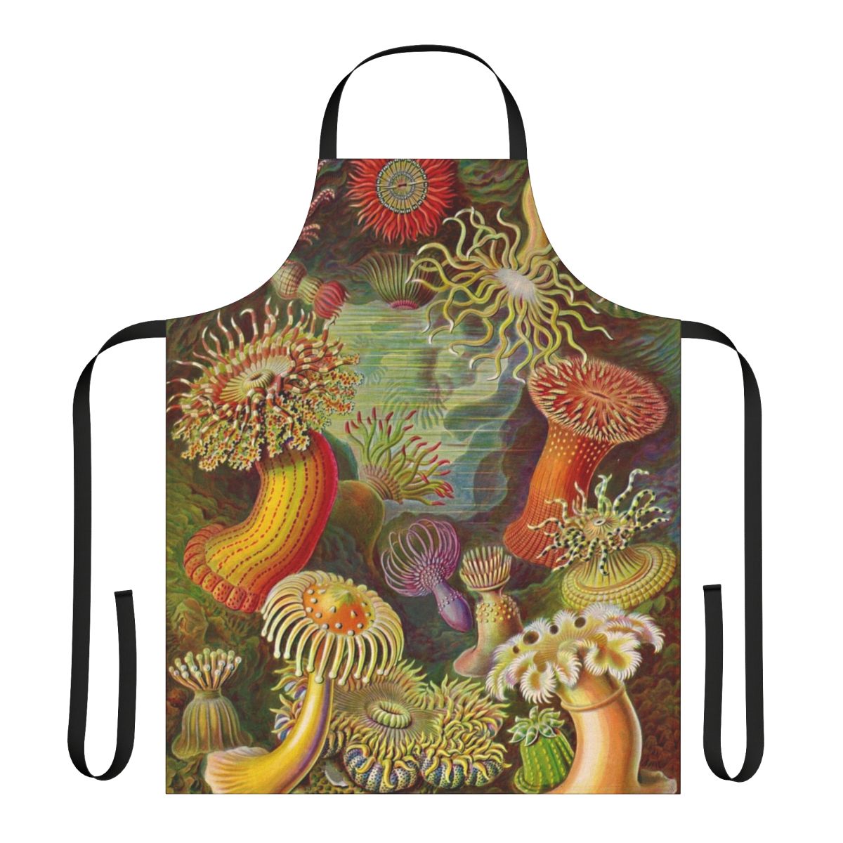 Colorful sea anemone inspired apron with digital artwork based on Ernst Haeckel's "Kunstformen der Natur"