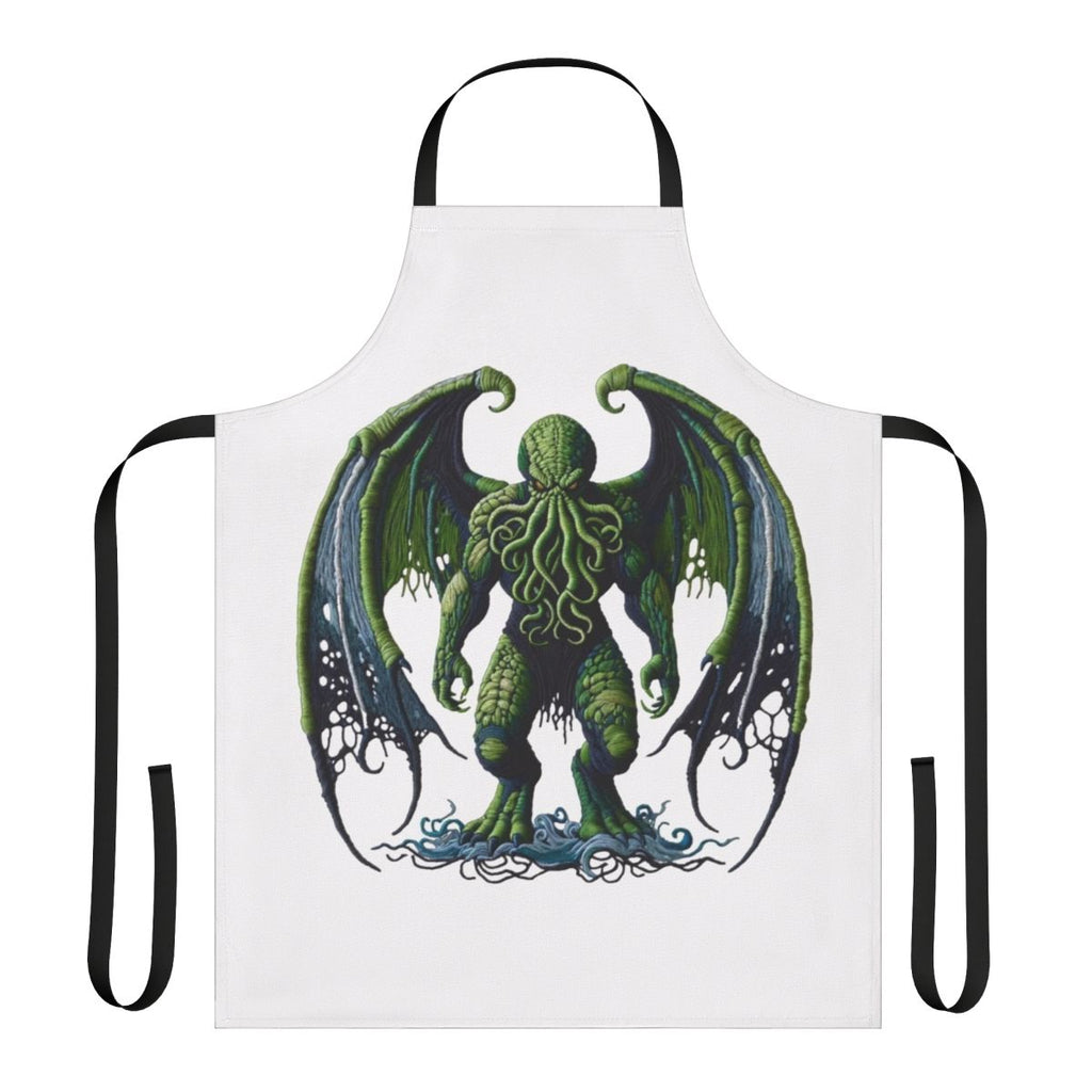 An apron featuring an exquisitely embroidered Cthulhu-inspired design, a captivating fantasy creature from the Lovecraft mythos.
