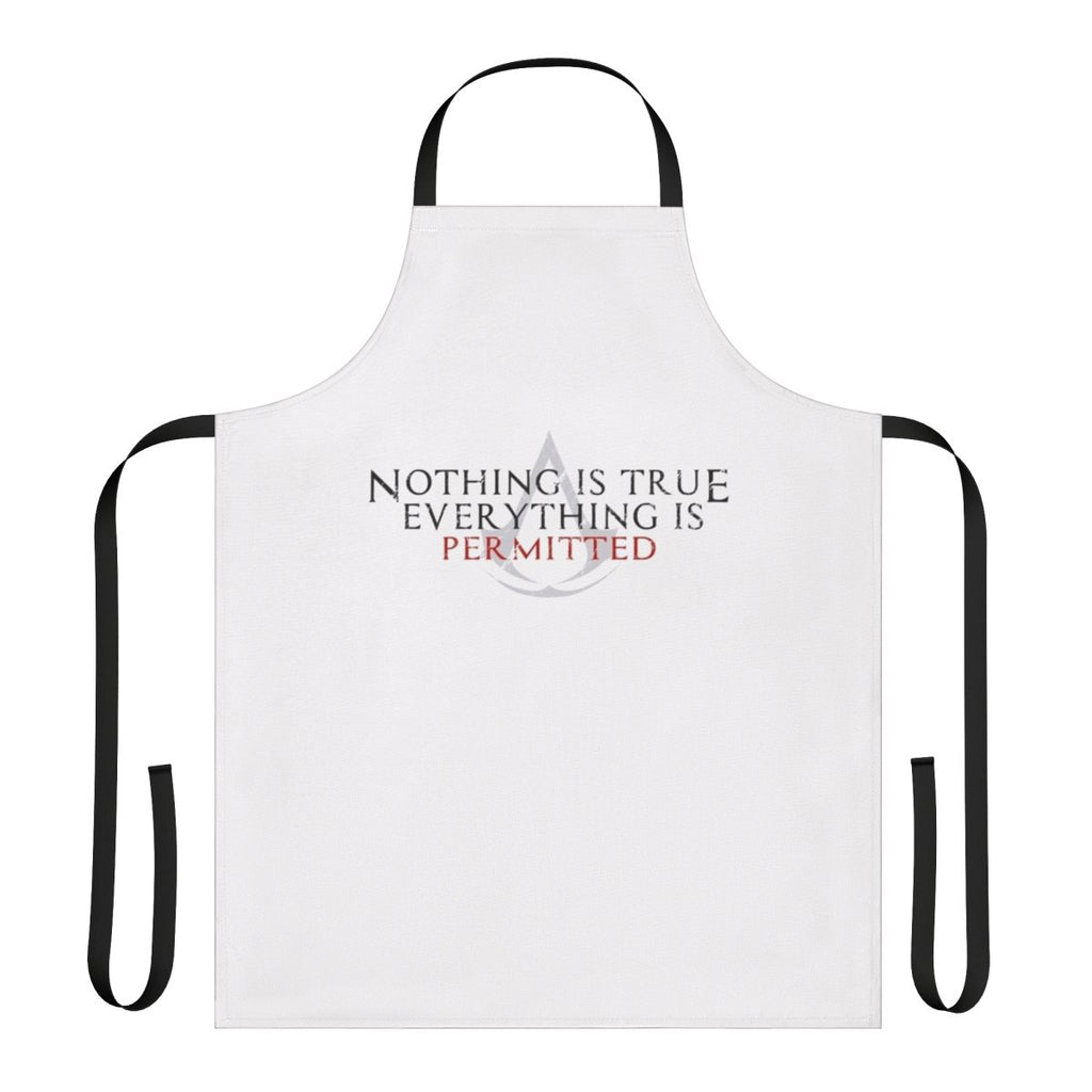 Assassin's Creed inspired apron featuring the iconic quote "Nothing is true, everything is permitted"