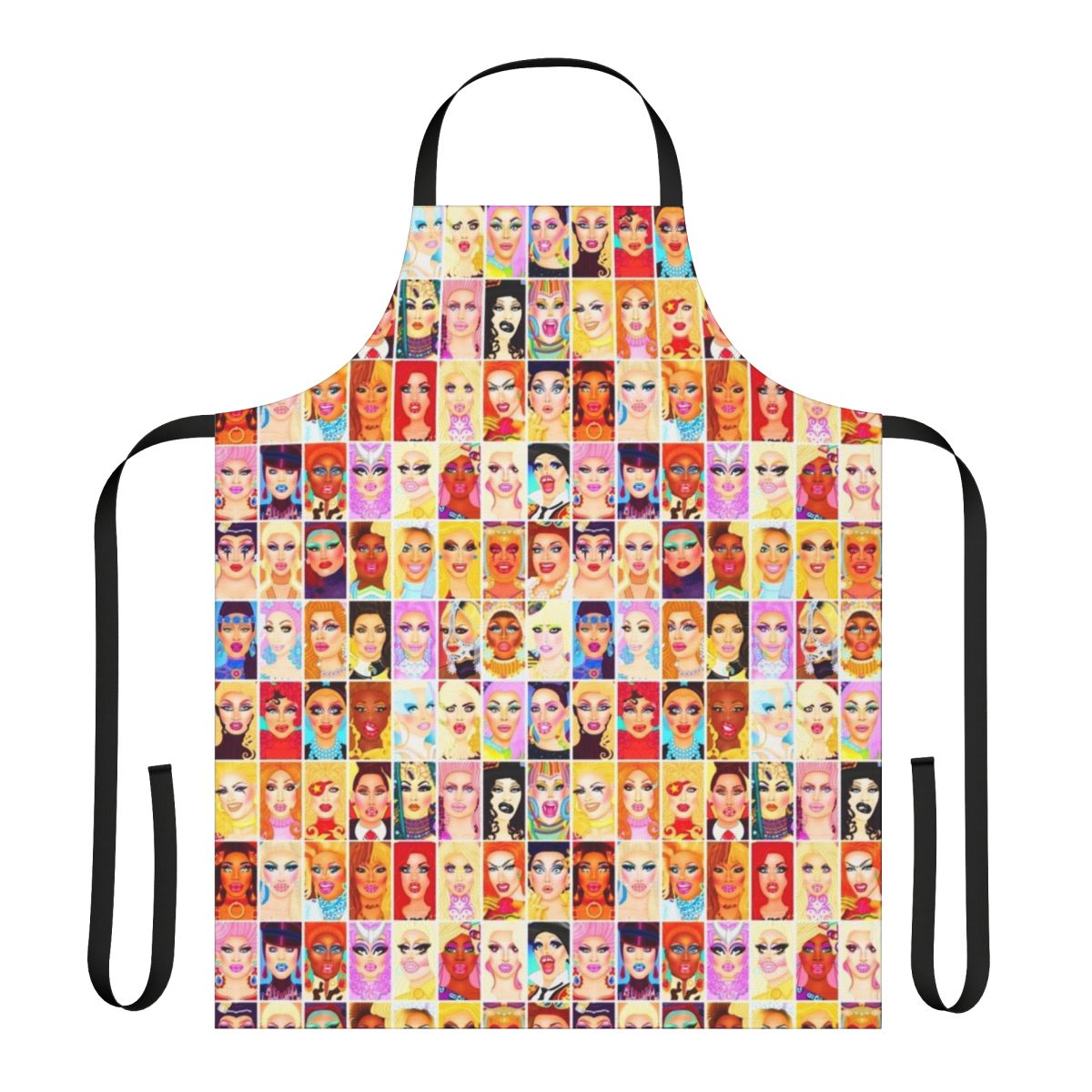 Vibrant drag queen-inspired apron with bold, colorful design