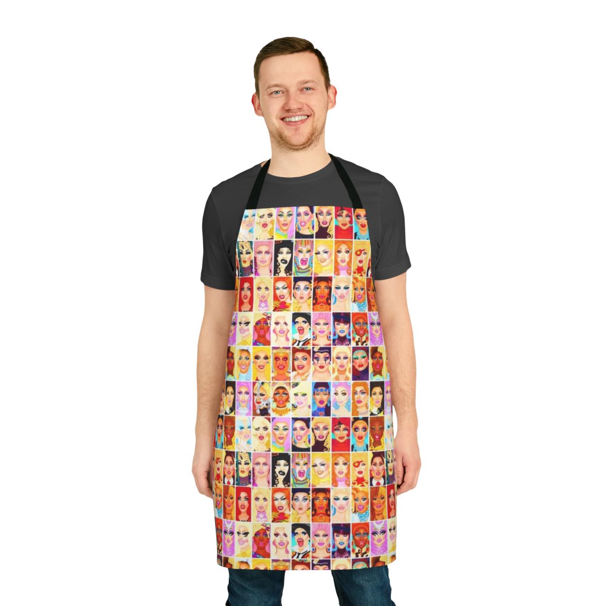 Vibrant drag queen-inspired apron with bold, colorful design