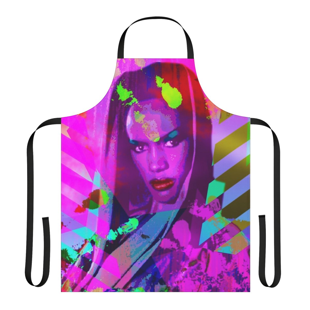 Vibrant apron featuring Grace Jones, a legendary LGBT+ icon