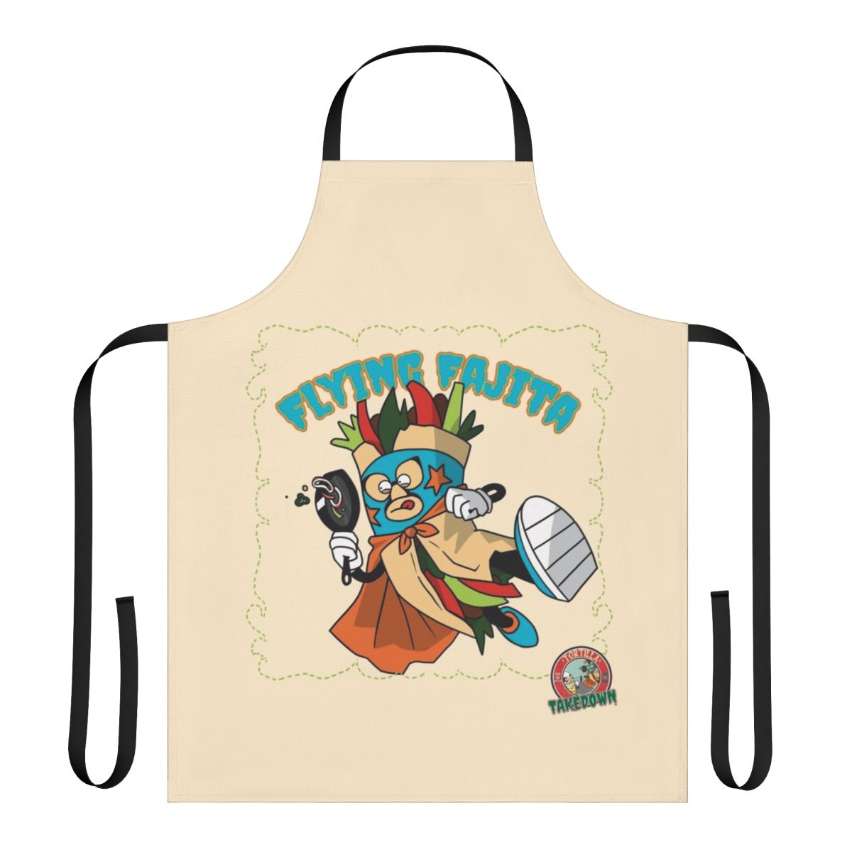 A vibrant apron featuring a playful "Fajita Fiesta" design, perfect for Mexican food enthusiasts.