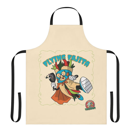 A vibrant apron featuring a playful "Fajita Fiesta" design, perfect for Mexican food enthusiasts.