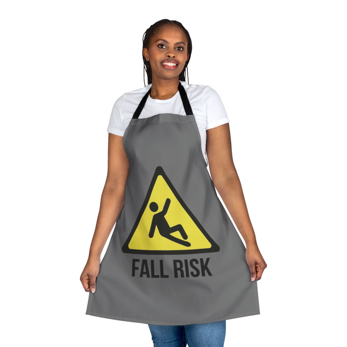 A white apron designed to help prevent falls for elderly and at-risk patients