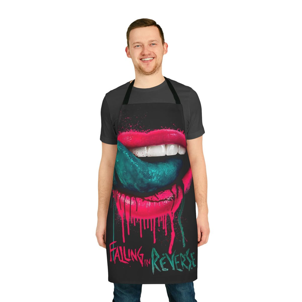 Falling In Reverse themed kitchen apron with lips design