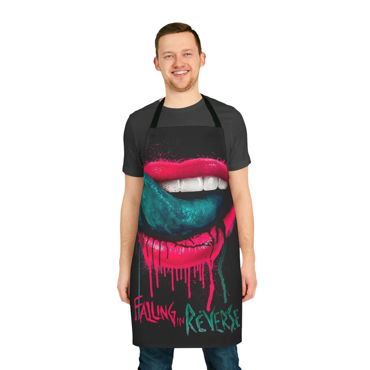 Falling In Reverse themed kitchen apron with lips design