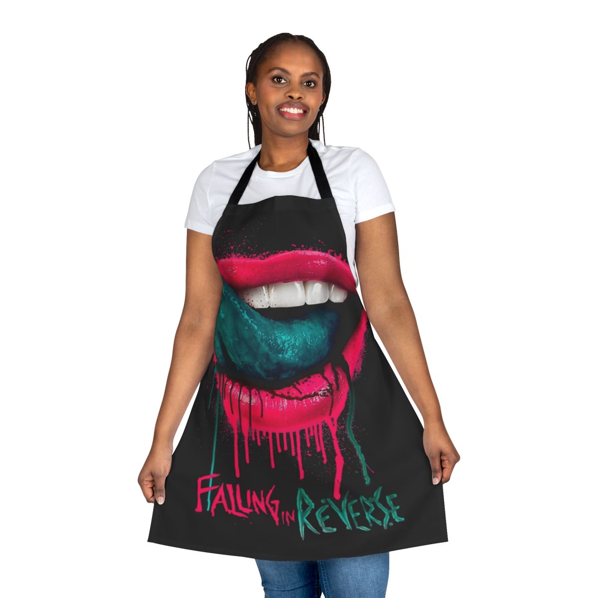 Falling In Reverse themed kitchen apron with lips design