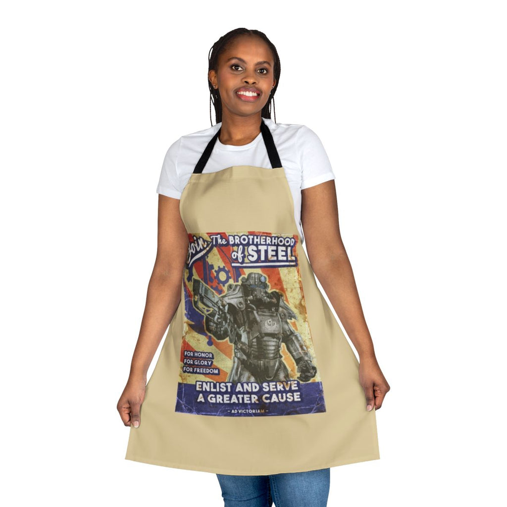 Fallout-themed apron featuring the iconic Brotherhood of Steel logo and design