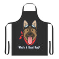 A high-quality apron featuring a Fallout-inspired "Who's a Good Boy?" design, perfect for dog owners and gaming enthusiasts.