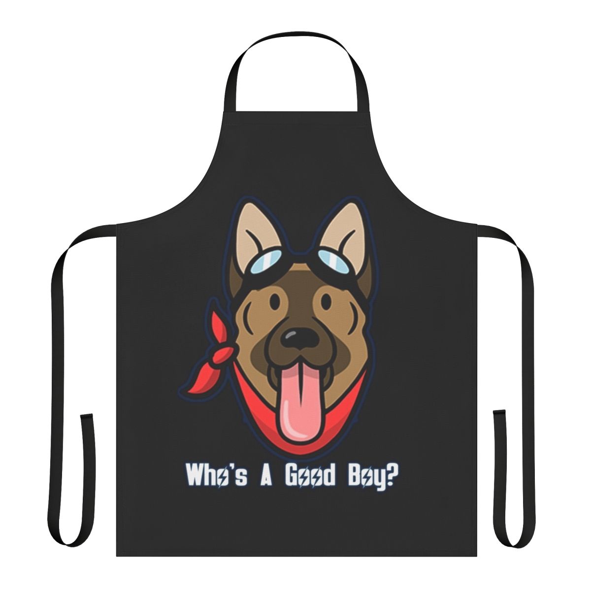 A high-quality apron featuring a Fallout-inspired "Who's a Good Boy?" design, perfect for dog owners and gaming enthusiasts.