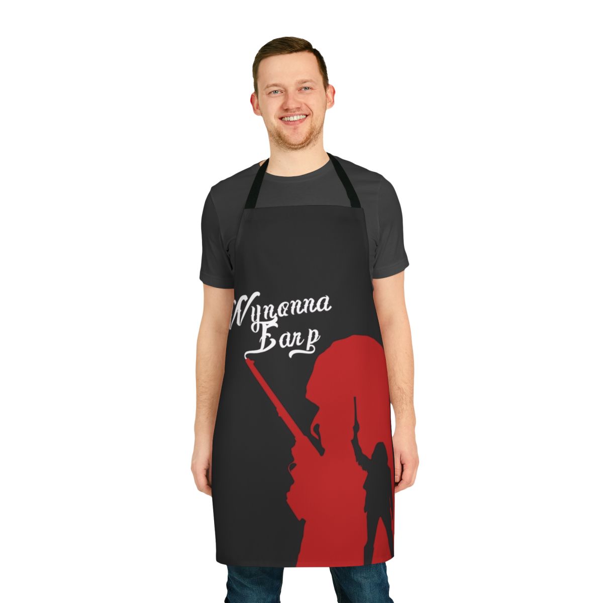Fangirl sci-fi TV show themed apron with a gun design