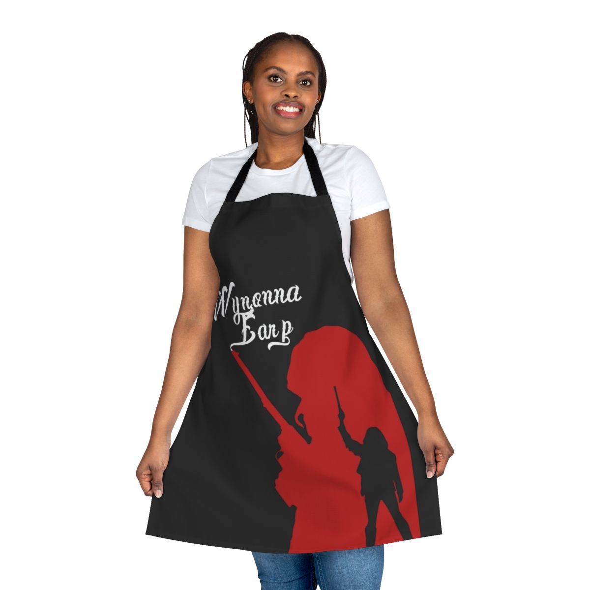 Fangirl sci-fi TV show themed apron with a gun design