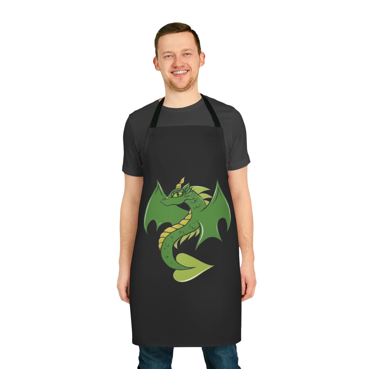 Green dragon themed apron with a cute, fantasy design
