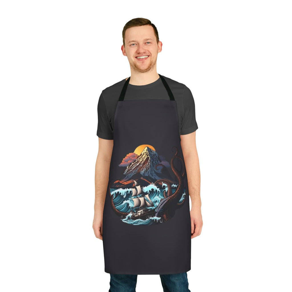 A whimsical apron featuring mythical sea creatures and legendary aquatic beasts.