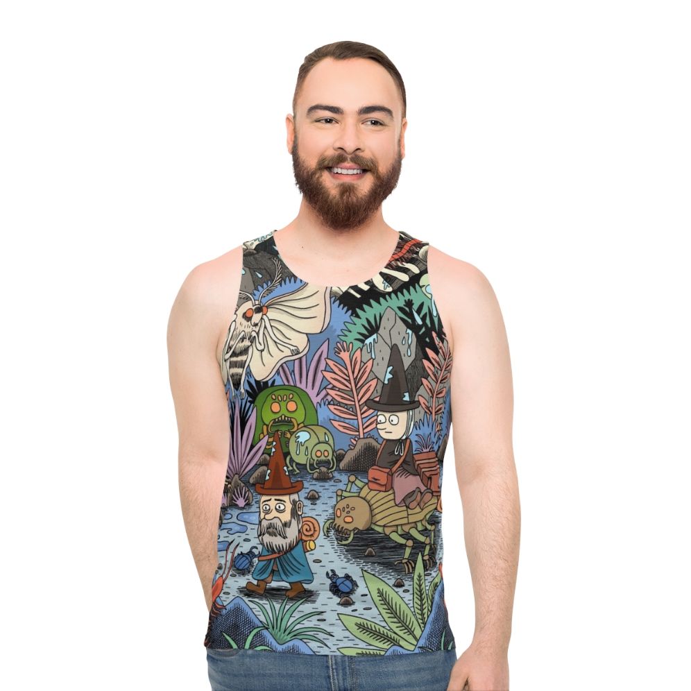 Fantasy adventure unisex tank top with nature and insect inspired design