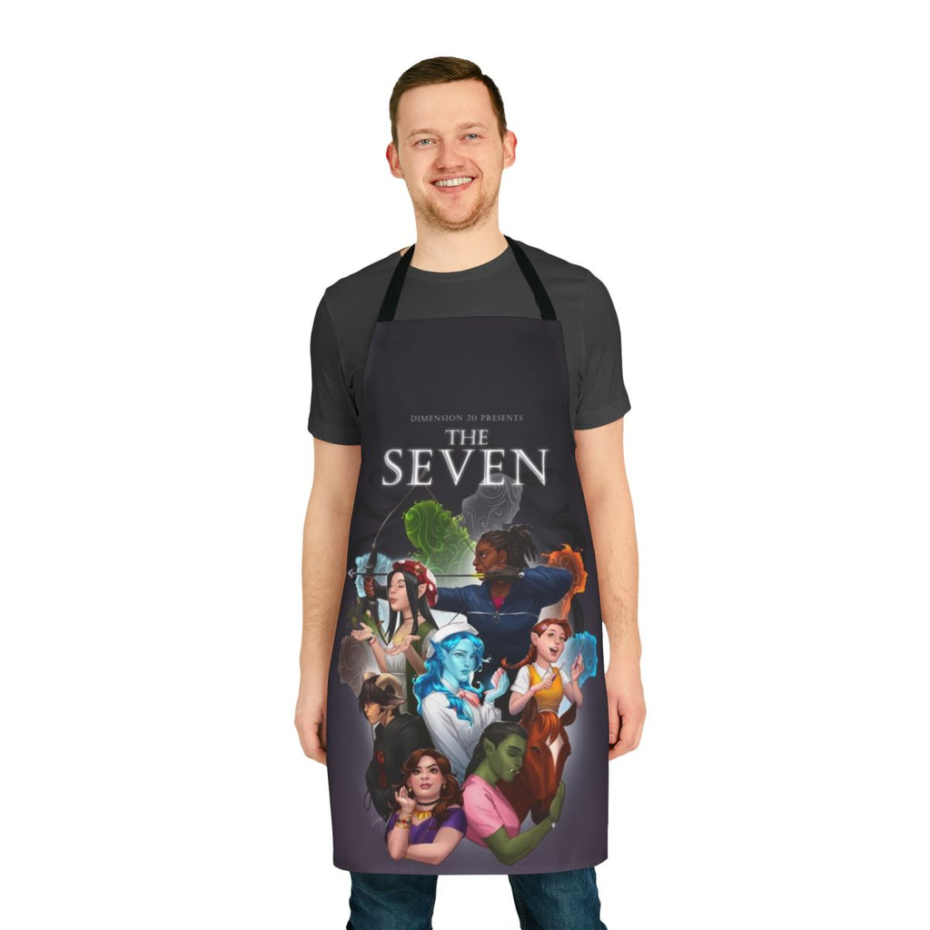 A colorful fantasy-themed apron inspired by The Seven Maidens from the Dimension20 series.
