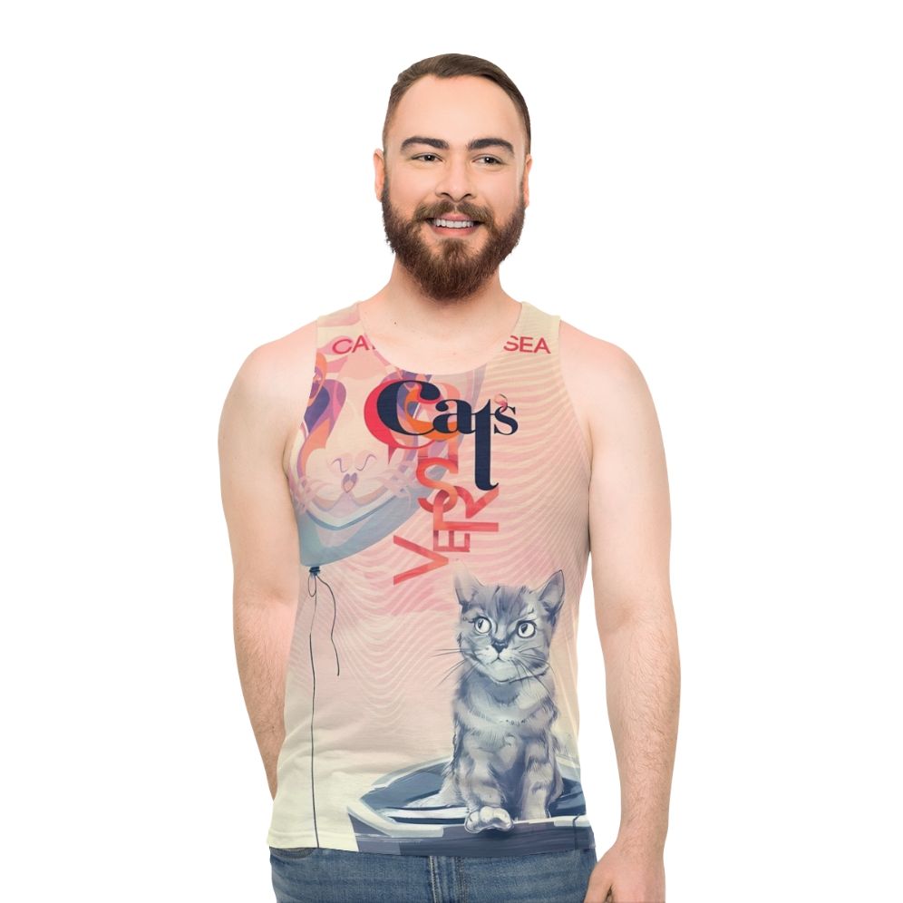Fantasy cat in a boat on the sea