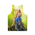 Fantasy illustration of a girl playing the harp in a magical forest