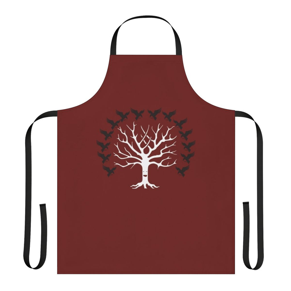 A black and white apron featuring the direwolf sigil of House Stark from the Game of Thrones fantasy series.