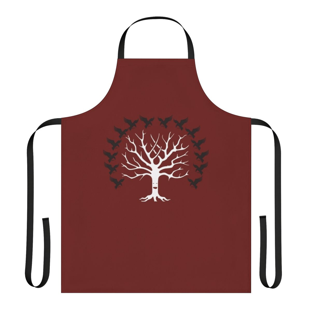 A black and white apron featuring the direwolf sigil of House Stark from the Game of Thrones fantasy series.