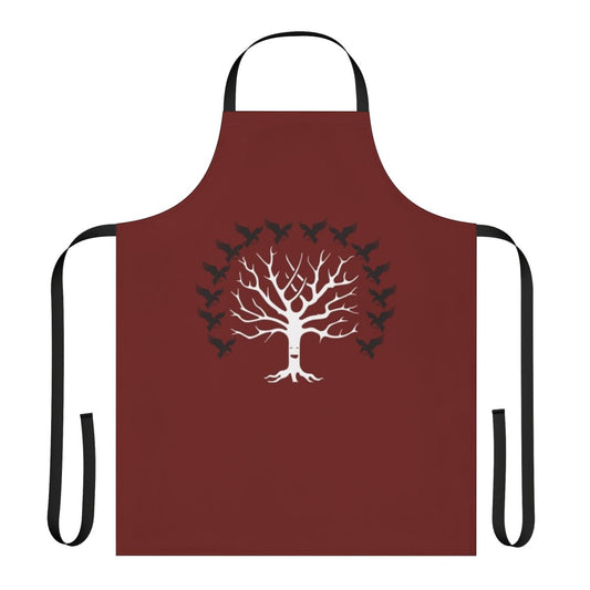 A black and white apron featuring the direwolf sigil of House Stark from the Game of Thrones fantasy series.