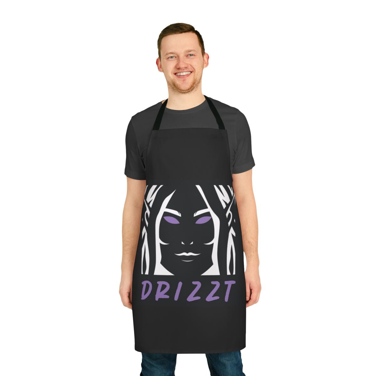 Apron featuring the iconic logo of Drizzt Dourden, the popular dark elf character from the Forgotten Realms fantasy series by R.A. Salvatore.