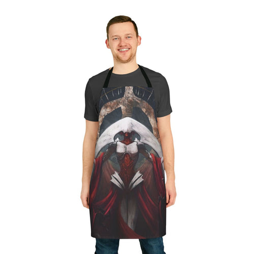 "Fantasy-inspired apron featuring the Elesh Norn character from Magic: The Gathering"