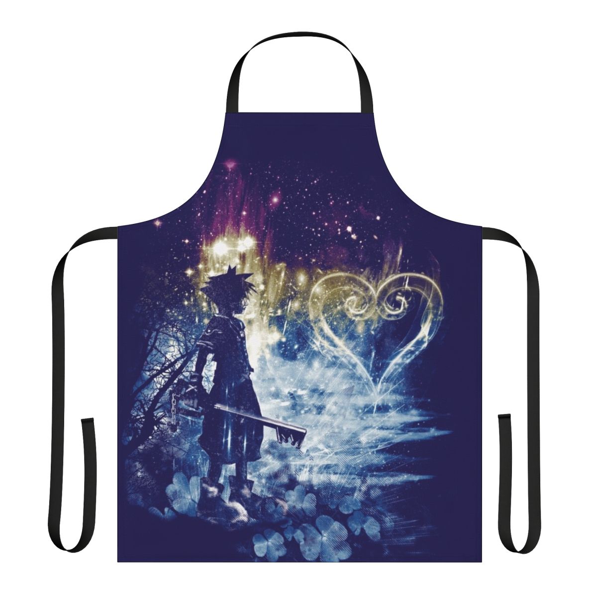 A stylized apron featuring a keyblade and heart design, inspired by the popular Kingdom Hearts video game franchise.
