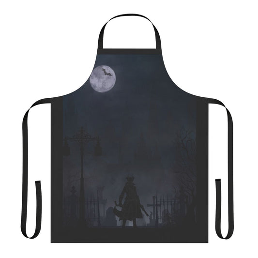 Fantasy inspired apron featuring warriors landscapes design, suitable for gamers and fans of Bloodborne and Dark Souls