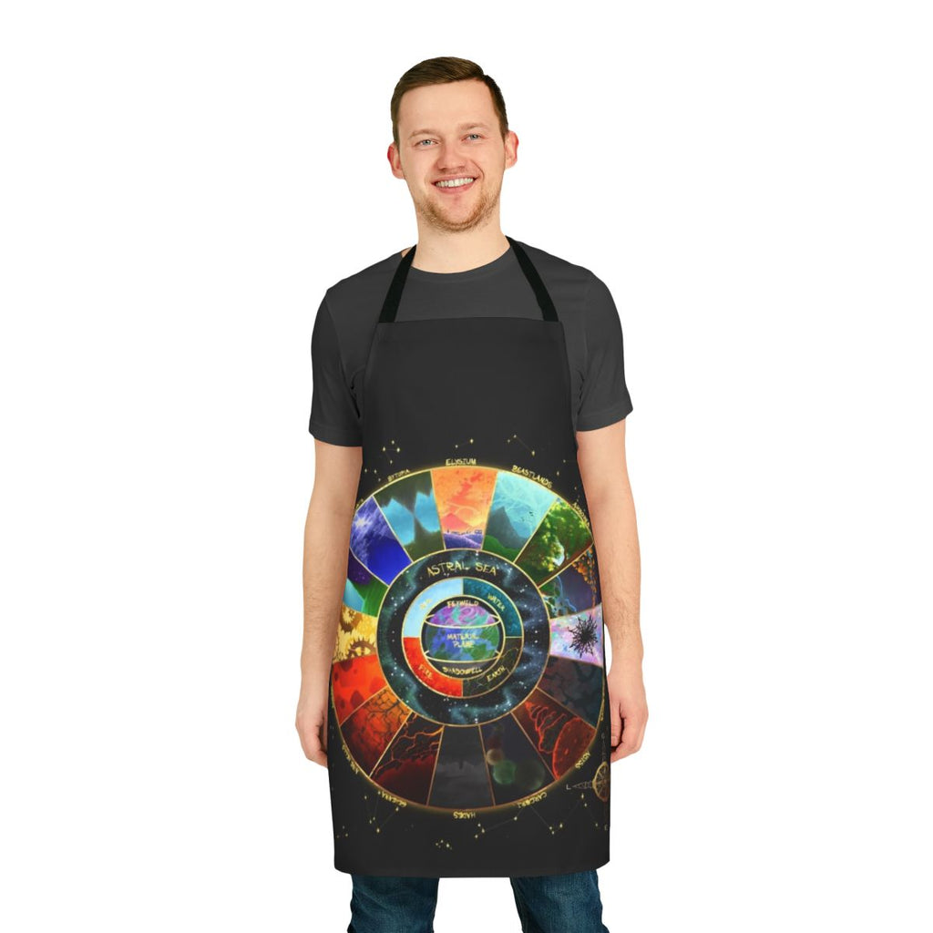 Fantasy map poster design printed on an adjustable apron for tabletop RPG enthusiasts.