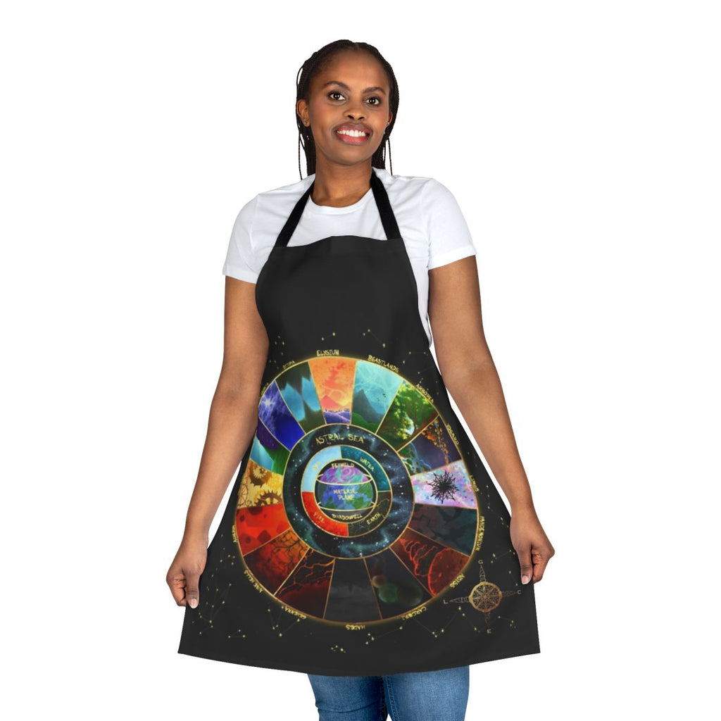 Fantasy map poster design printed on an adjustable apron for tabletop RPG enthusiasts.