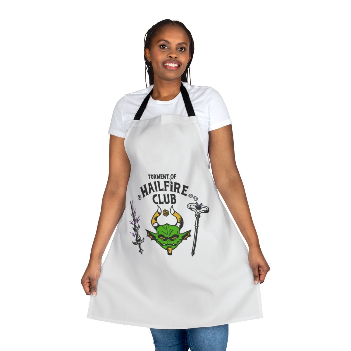 Fantasy tabletop gaming apron featuring Nicol Bolas, the evil dragon planeswalker from Magic: The Gathering