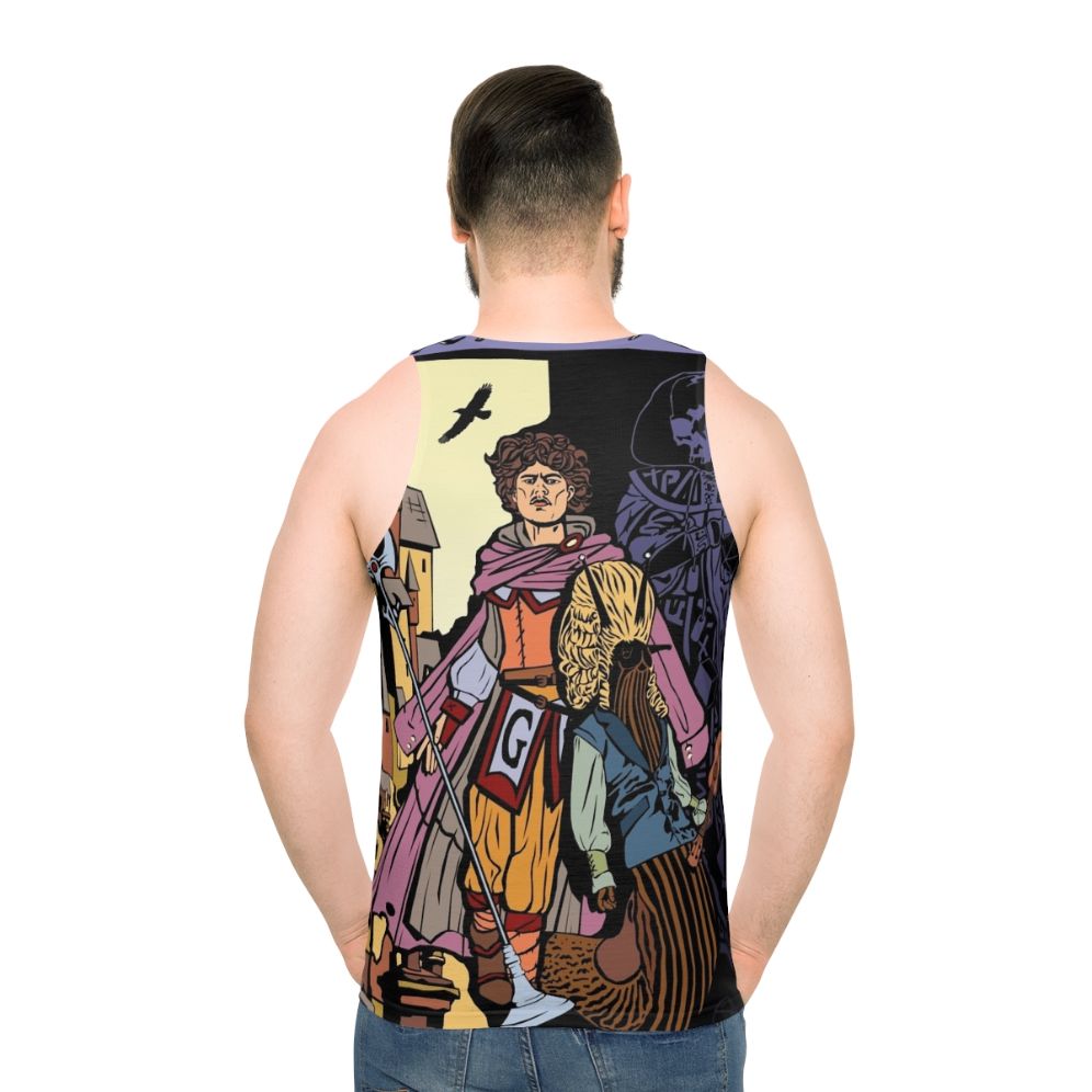 Unisex fantasy tank top with dragons and shadows design
