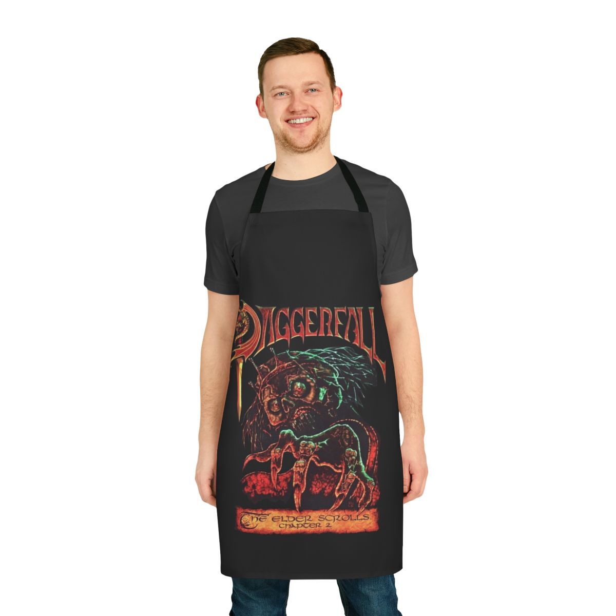 Daggerfall-themed apron with fantasy video game design