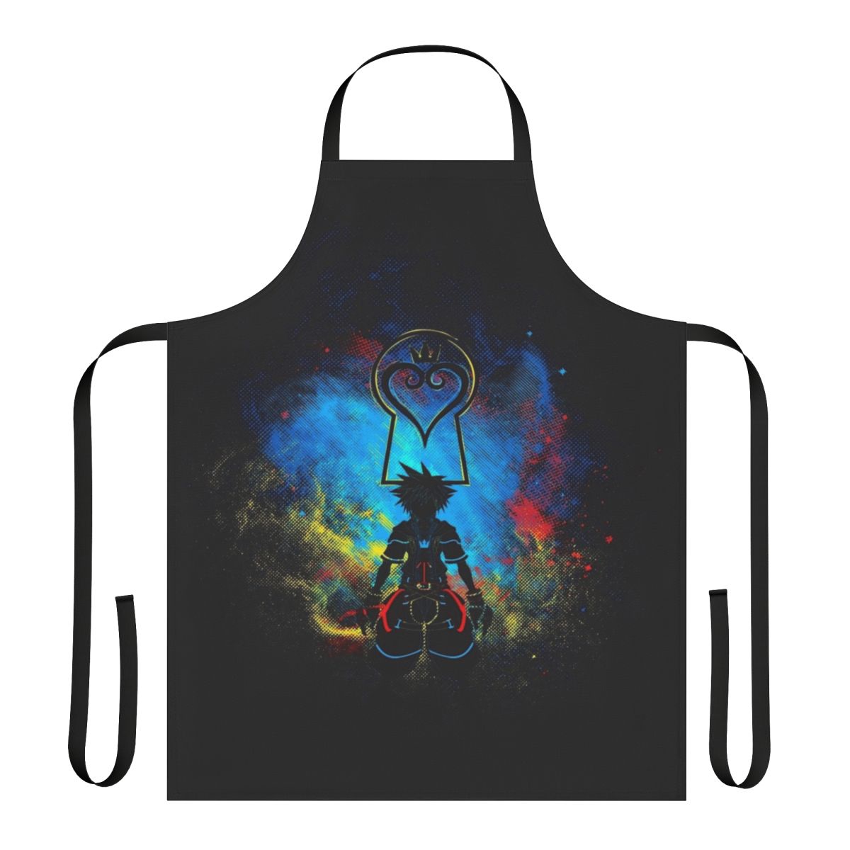 Fantasy video game inspired apron featuring Sora's keyblade and space design